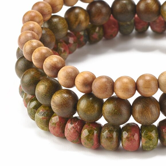 NWOT 3 piece stackable stretch bracelet Unakite Faceted gemstones 2/$25 - Picture 7 of 8